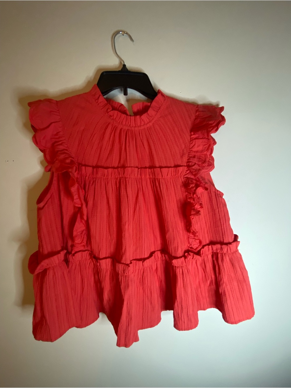 Tiered Ruffle Sleeveless Camisole in Coral Red